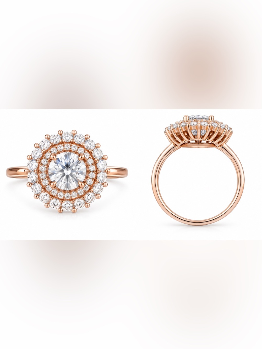 Luxury Moissanite Diamond Rose Gold 1.0 CT Halo Ring size 6 Retail $399